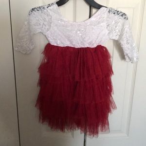 Kid toddler red and white lace dress